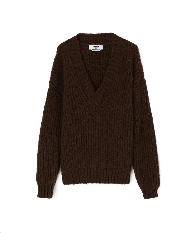 Oversized Cardigan Sweaters for Cozy Look -Blended wool v-neck sweater "Warm Winter"  Chocolate