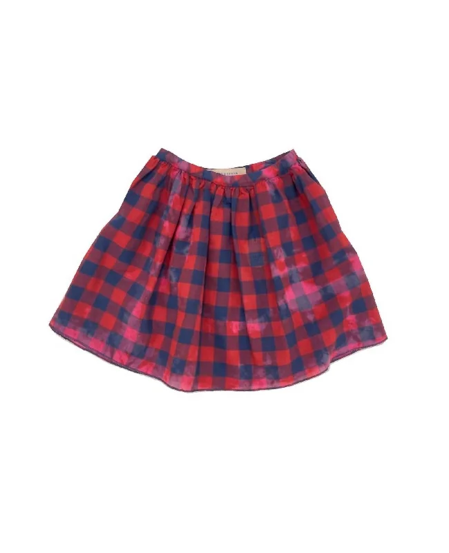 Wide Leg Pants for Party Nights -Girl's Wide Bleached Check Skirt In Red/blue