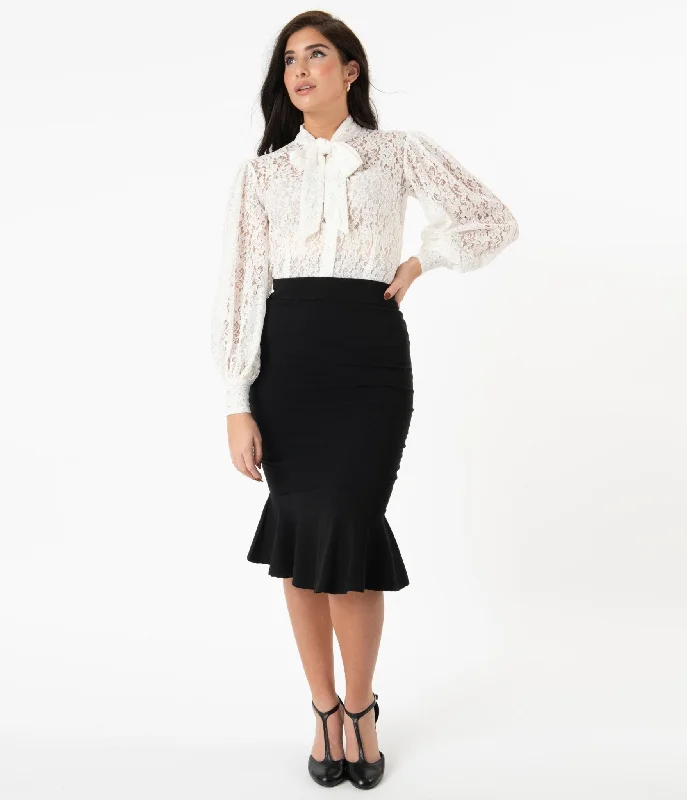 Casual skirts for effortless everyday wear -Unique Vintage 1940s Black Fishtail Lizette Wiggle Skirt