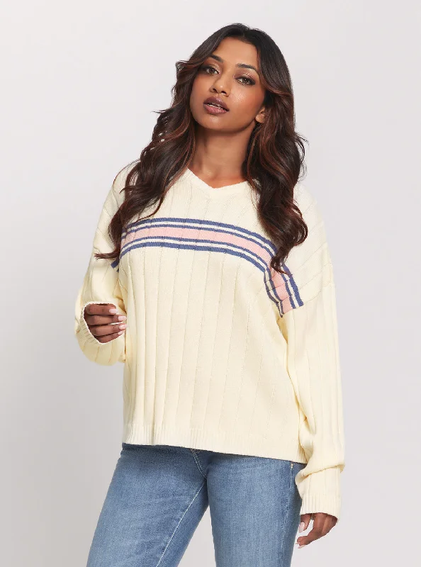 Patchwork Sweaters for Unique Design -Guess Originals Cream V-neck Sweater