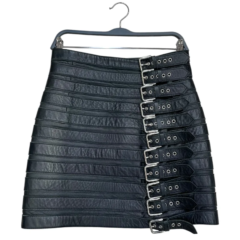 Luxury satin skirts for evening event elegance -DOLCE&GABBANA/Skirt/44/Lambskin/BLK/Belted mini skirt