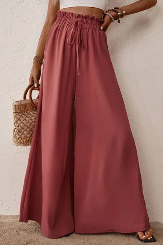 Low Waist Wide Leg Pants for Relaxed -Smocked Paperbag Waist Wide Leg Pants