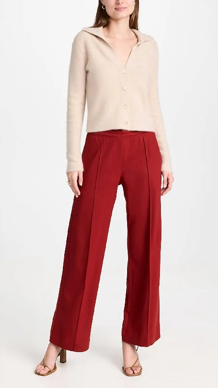 Wide Leg Pants with Fringe -Fine Knit Wide Leg Pants In Scarlet Red