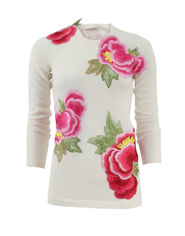 Sleeveless Sweaters for Layering -Floral Applique Cashmere Sweater