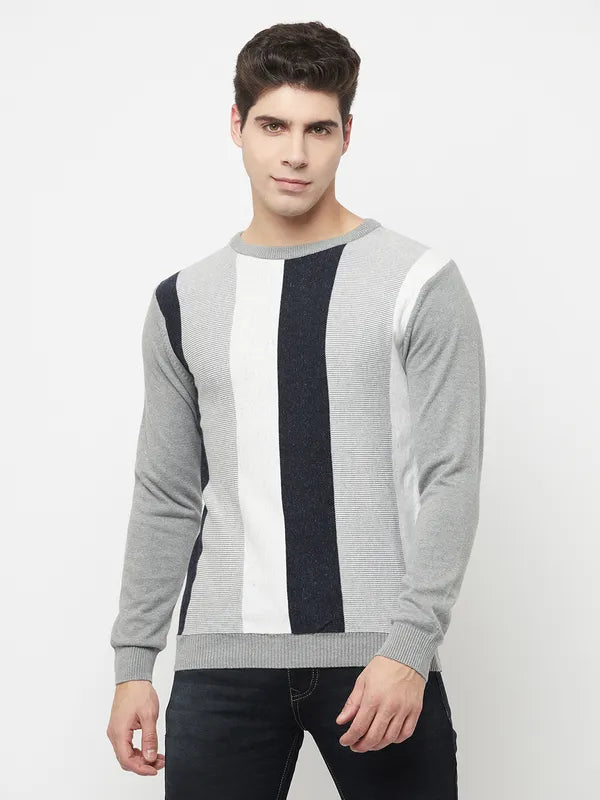 Belted Sweaters for Defined Waist -Men Grey Melange Sweaters