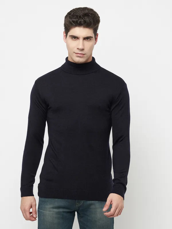 Ribbed Sweaters for Textured Look -Men Navy Sweaters