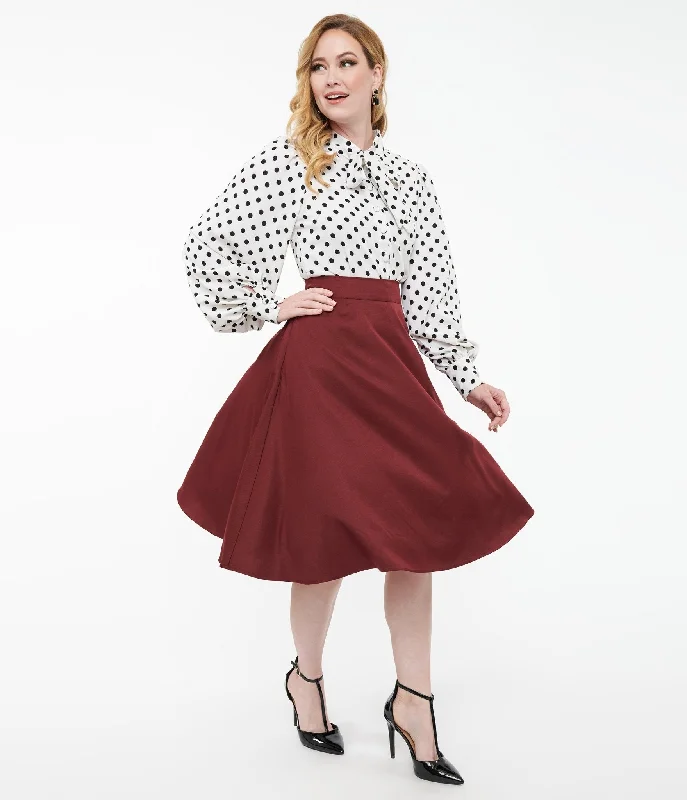 High-waisted mini skirts for retro vibes -Unique Vintage 1950s Burgundy High Waist Vivien Swing Skirt