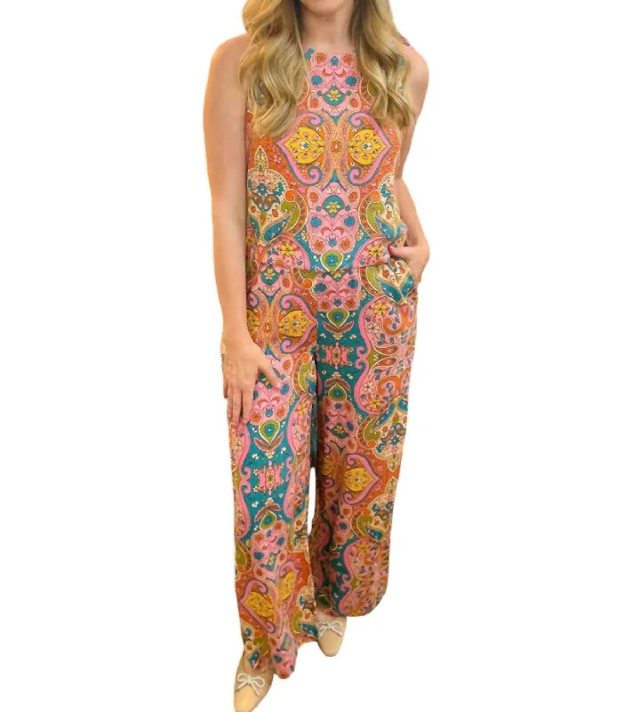 Wide Leg Pants for Mother's Day -Paisley Print Wide Leg Pants In Coral