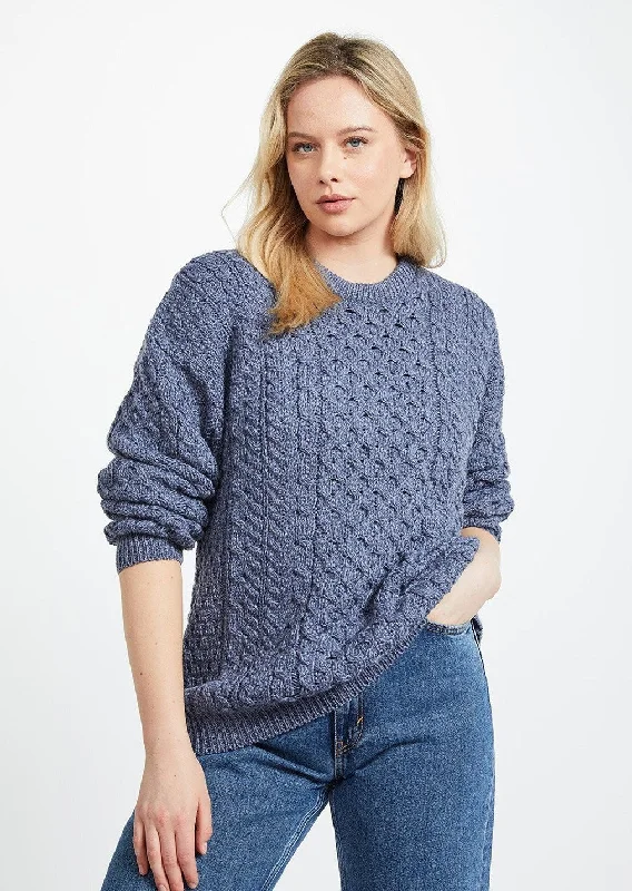 Heavy - Duty Sweaters for Harsh Weather -Inisheer Traditional Ladies Aran Sweater | Denim