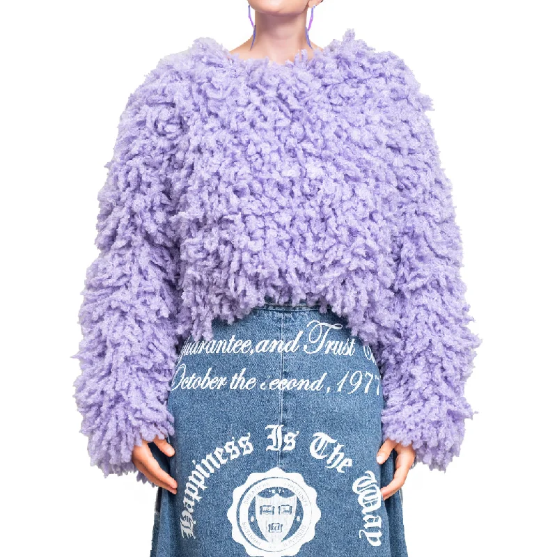 Wrap Sweaters for Adjustable Fit -Sweater with "Boucle Meta fur" concept Lilac