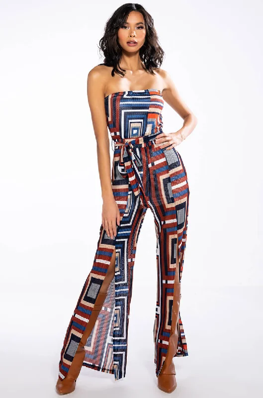 Wide Leg Pants with Belt Loops -SOUL TIES STRAPLESS WIDE LEG JUMPSUIT