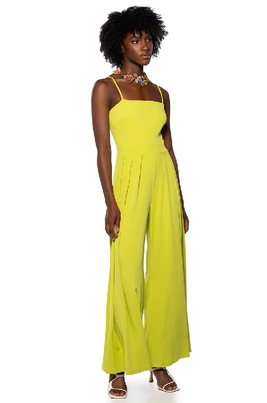 Linen Wide Leg Pants for Breathable -MEL WIDE LEG JUMPSUIT IN LIME