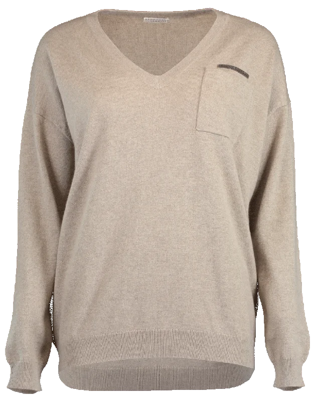 Cuffed - Sleeve Sweaters for Neat Appearance -Cashmere Boyfriend Sweater