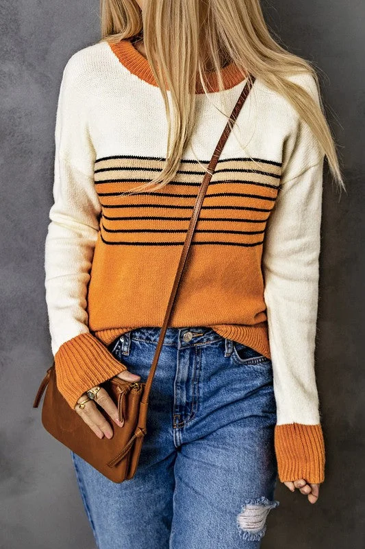 Roll - Neck Sweaters for Cold - Resistance -Striped Crew Neck Sweater