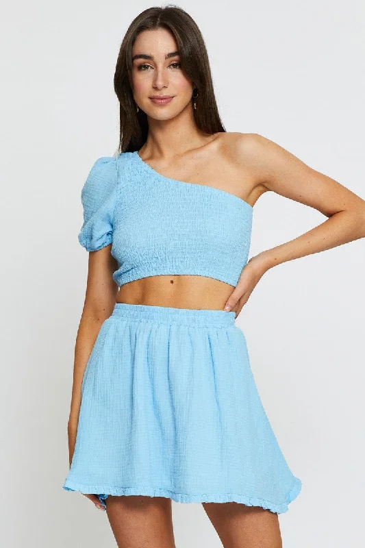 A-line skirts for classic wardrobe essentials -Blue Skater Mini Skirt