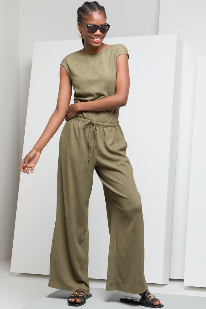 Zip Up Wide Leg Pants for Convenience -Wide Leg Pants Green