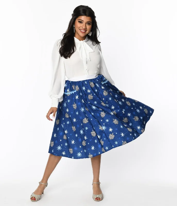 Bold skirts with bright color pops -Unique Vintage Blue Hanukkah Print Susannah Swing Skirt