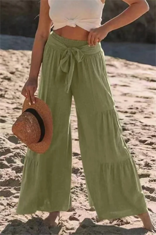 Wide Leg Pants for Petite Women -Tiered Wide Leg Pants In Olive