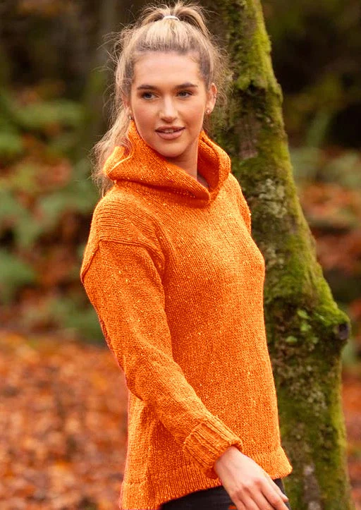 Thermal Sweaters for Extreme Cold -Ladies Donegal Hooded Sweater | Orange