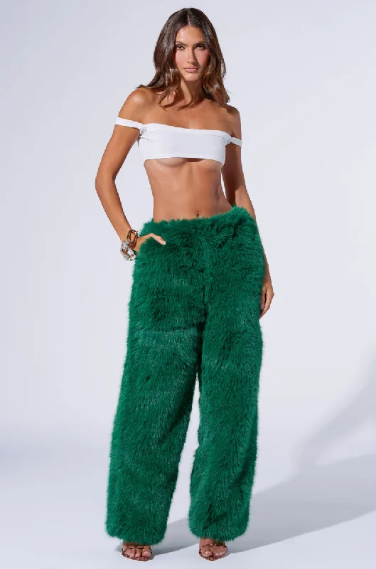 Wide Leg Pants for Tall Women -SEEING GREEN WIDE LEG FASHION FUR PANT