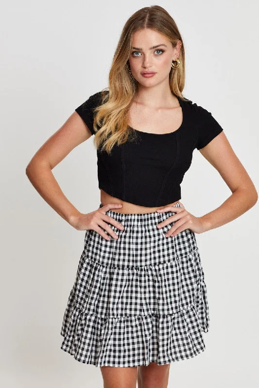 A-line mini skirts for fun flirty looks -Check Flare Skirt Mini High Rise