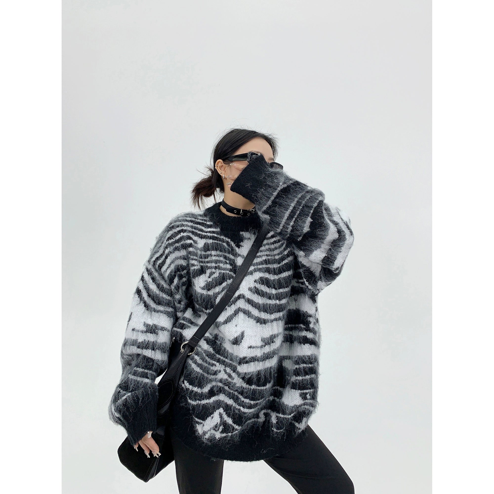 Hooded Sweaters for Added Protection -Fuzzy Knit Skeleton Pattern Sweater