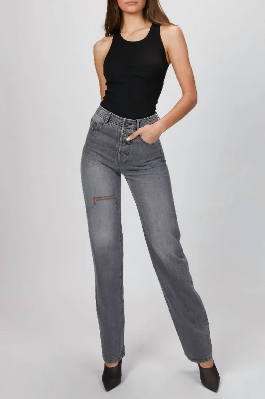 Vintage Cut Denim Pants In Grey