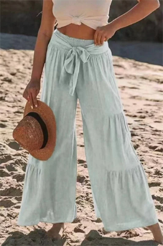 Wide Leg Pants for Plus Size Women -Tiered Wide Leg Pants In Sky Blue