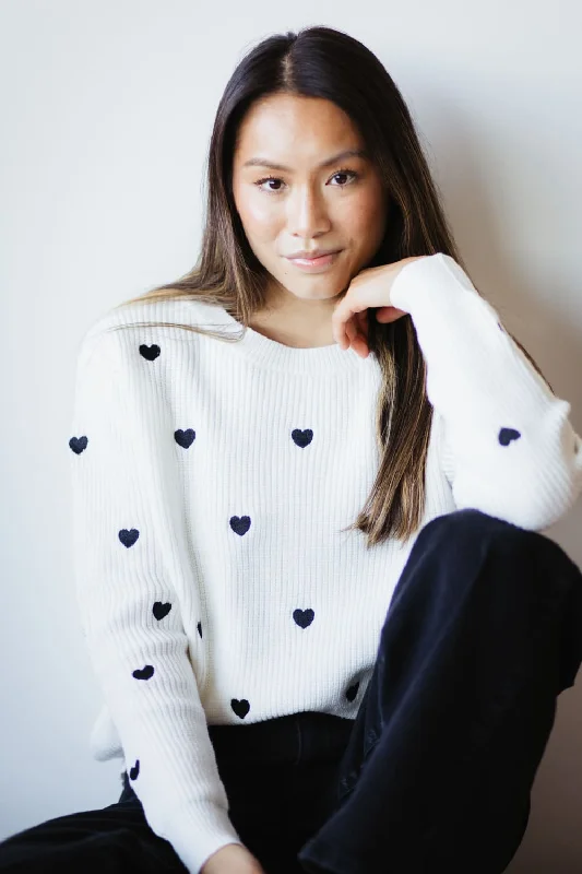 Fleece - Lined Sweaters for Warmth -Miracle Heart Sweater for Women in Ivory | W8009-IVORYBLACK