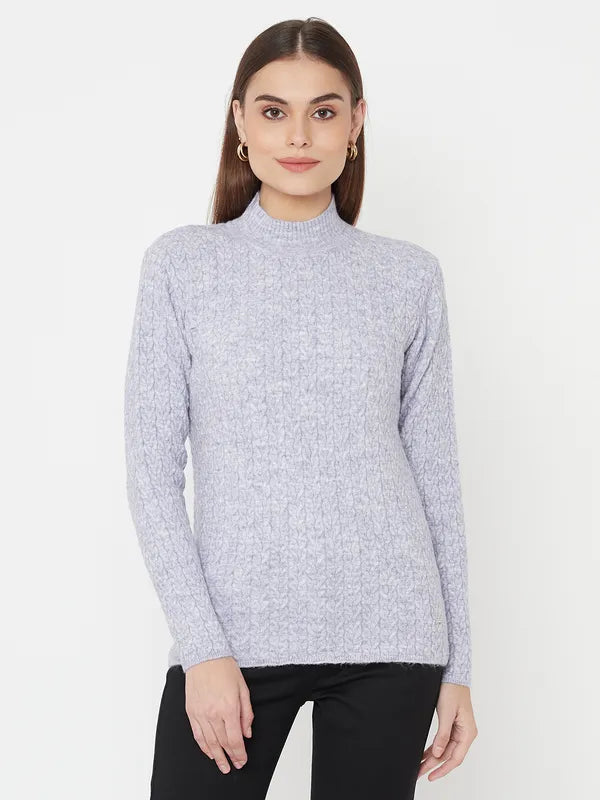 Women's Cashmere Sweaters for Elegant Style -Purple Cable Knit Acrylic Full Sleeve Pullover Sweater