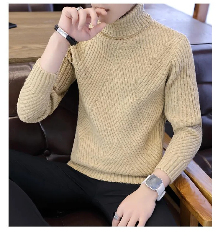 Zip - Up Sweaters for Functional Design -Men's Casual Knitted Slim Fit Solid Polyester Pullover Turtleneck Sweater