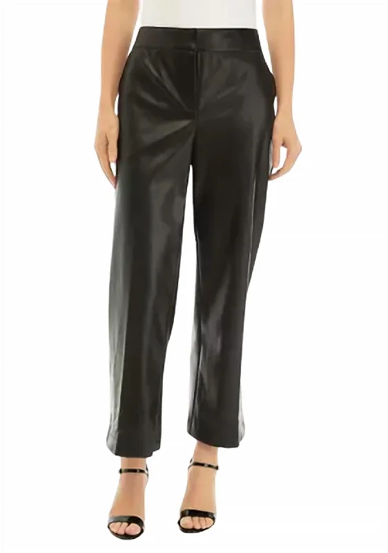 Wide Leg Pants for Wedding Guests -Women's Faux Leather Wide Leg Pants In Black