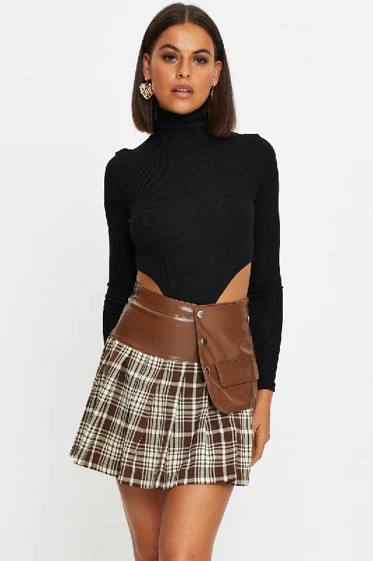 Lightweight skirts for warm season chic -Check Faux Leather Check Skirt