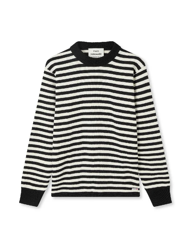 Non - Itchy Sweaters for Sensitive Skin -Sailor Wool Cass Sweater, Black / White Alyssum