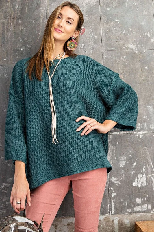 Regular - Fit Sweaters for Standard Size -Chunky Oversized Knit Sweater (Teal)