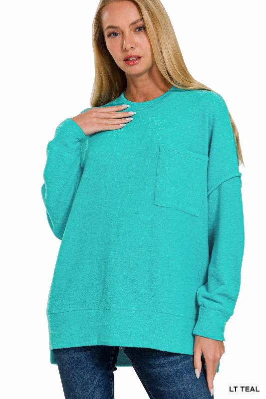 Cropped Sweaters for Modern Fashion -HT-25041A Zenana Brushed Melange Hacci Crew Neck Sweater