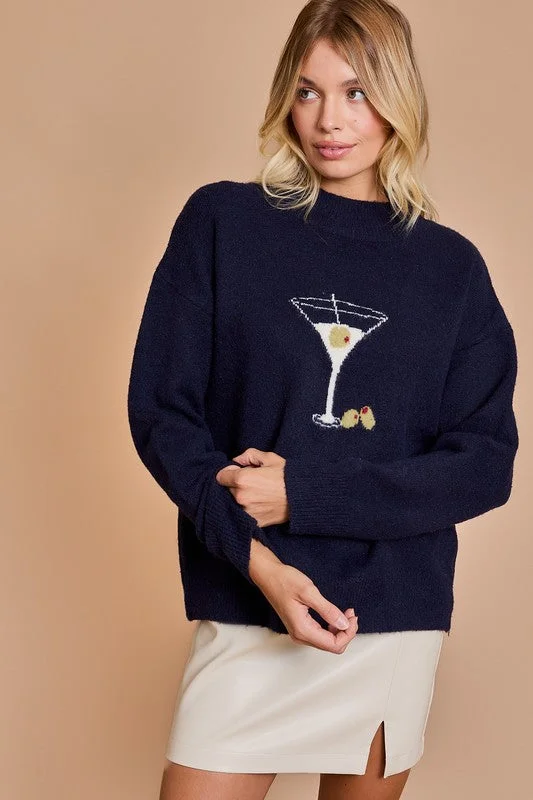 Boat Neck Sweaters for Chic Style -Martini Glass Sweater