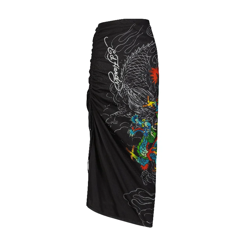 Lightweight skirts for warm season chic -Dragon Print Mesh Maxi Skirt