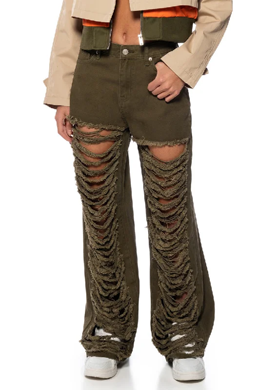 Wide Leg Pants for Sporting Events -CALCULATED MOVES WIDE LEG DISTRESSED JEAN