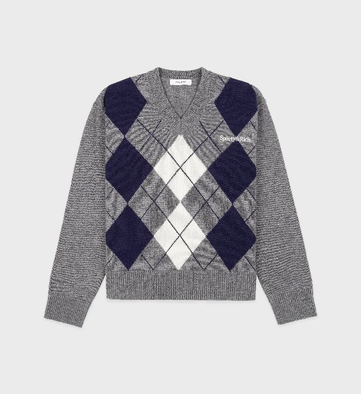 Baby Sweaters for Soft and Cozy -Serif Logo Argyle Sweater - Gray/Navy