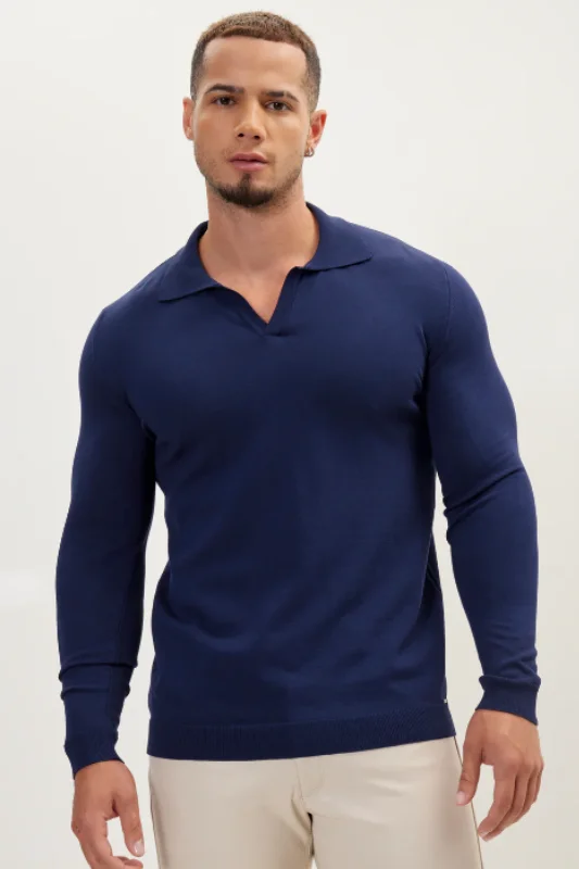 Polyester Sweaters for Durable Use -Johnny Polo Sweater - Navy