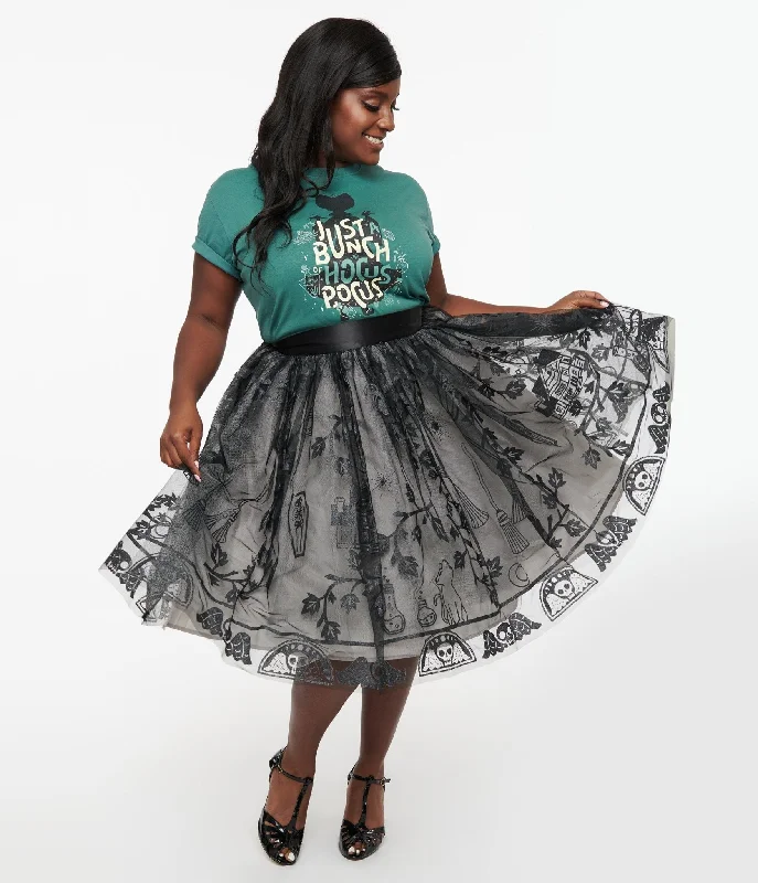 High-waisted skirts for slimming chic style -Disney Hocus Pocus Collection by Unique Vintage Plus Size Black Hocus Pocus Glitter Tulle Flare Skirt