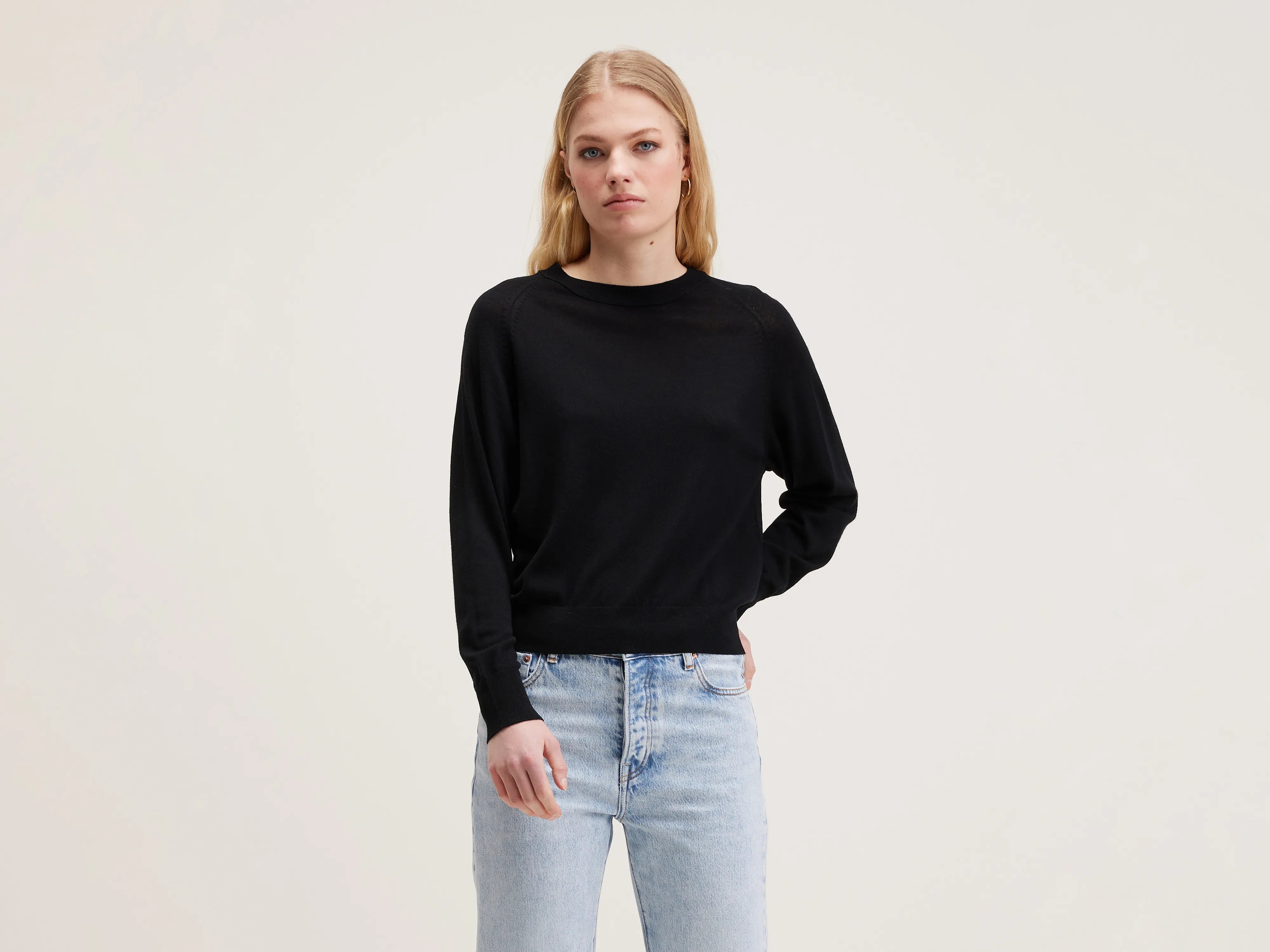 Puffed - Sleeve Sweaters for Feminine Style -Delen classic sweater (242 / W / NAVY)