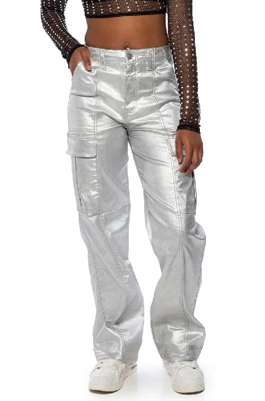 Wide Leg Pants with Tassels -SPACE CADET WIDE LEG METALLIC PANT