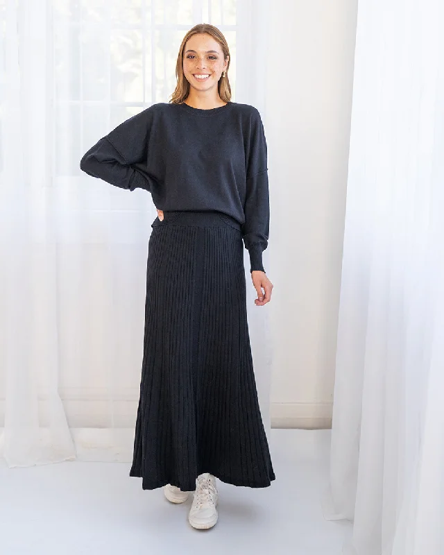 Affordable denim skirts for everyday cool -Rebecca Knit Skirt - Black