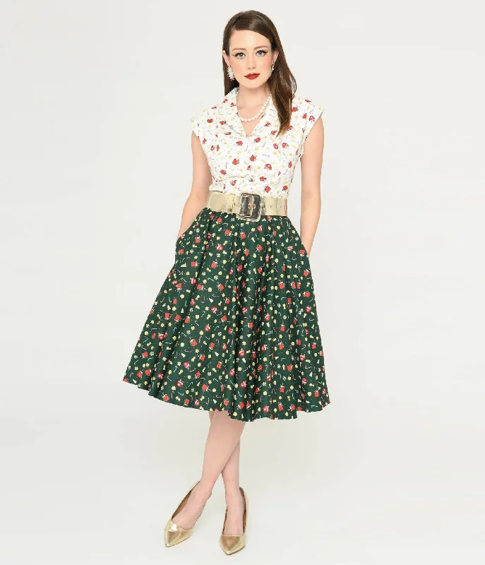 Wrap maxi skirts for versatile styling options -Magnolia Place Green & Holiday Print Sally Swing Skirt