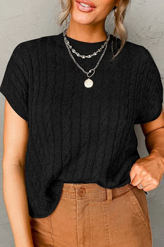 Short - Sleeve Sweaters for Summer Wear -Cable Knit Sweater (Black)