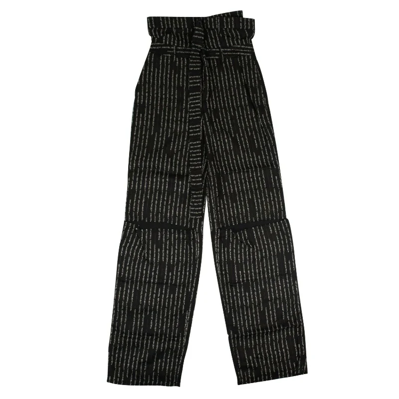 Wide Leg Pants with Appliques -Unravel Project Striped Wide Leg Pants - Black