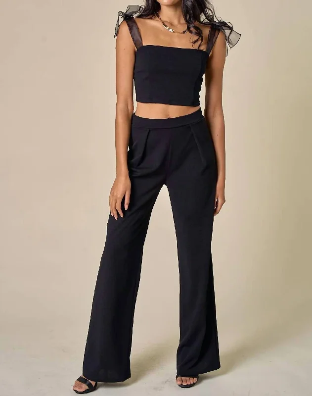 Wide Leg Pants with Ruffles -Wide Leg Pants In Black