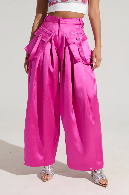 Wide Leg Pants with Drawstring -A MOMENT APART WIDE LEG TROUSER WITH POCKETS IN PINK